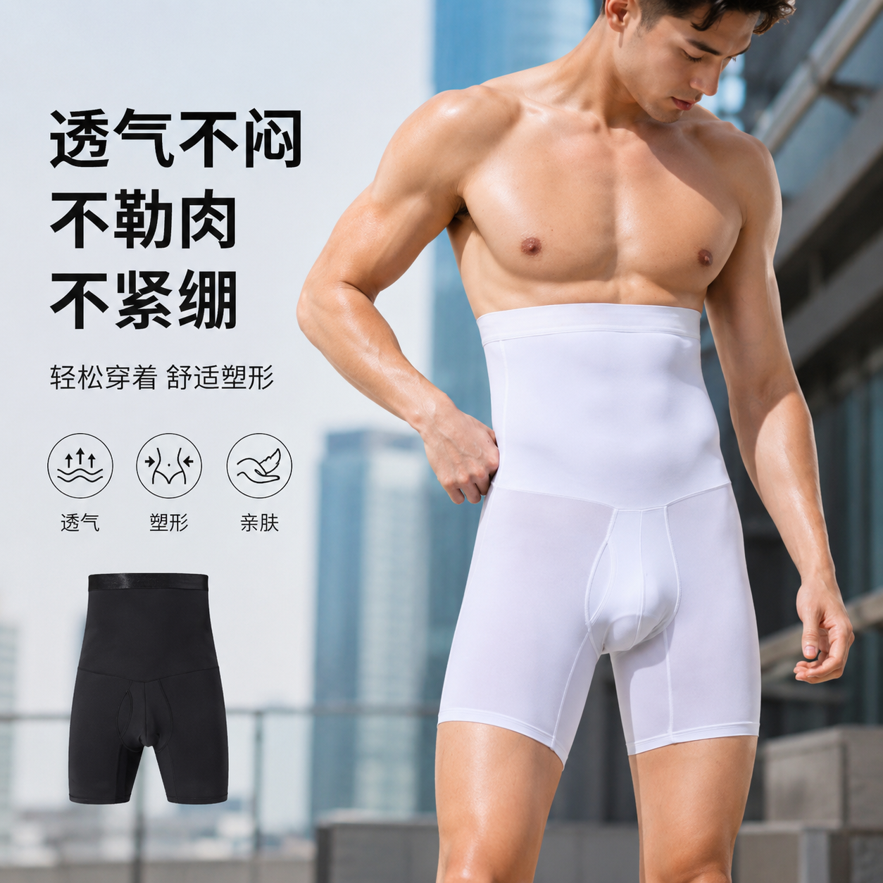 男士塑身收腹内裤紧身高腰束腰瘦臀塑腿塑形瘦身啤酒肚五分裤透气