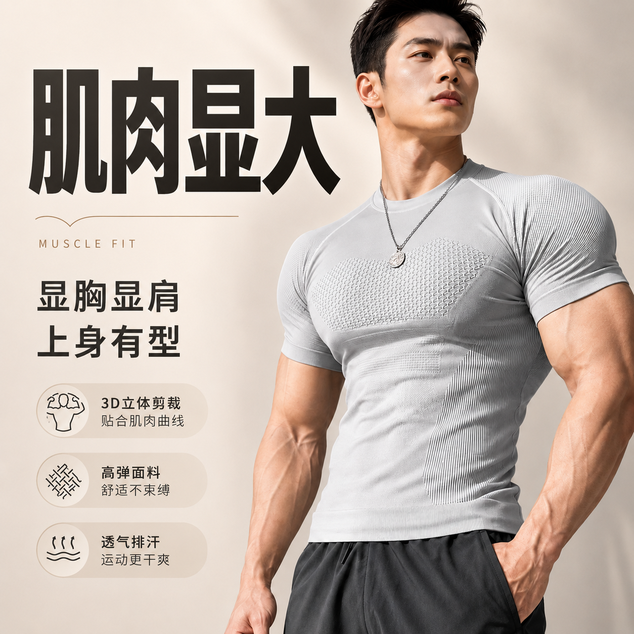美式高弹紧身t恤男士健身训练打底衣速干透气纯色显身材肌肉上衣
