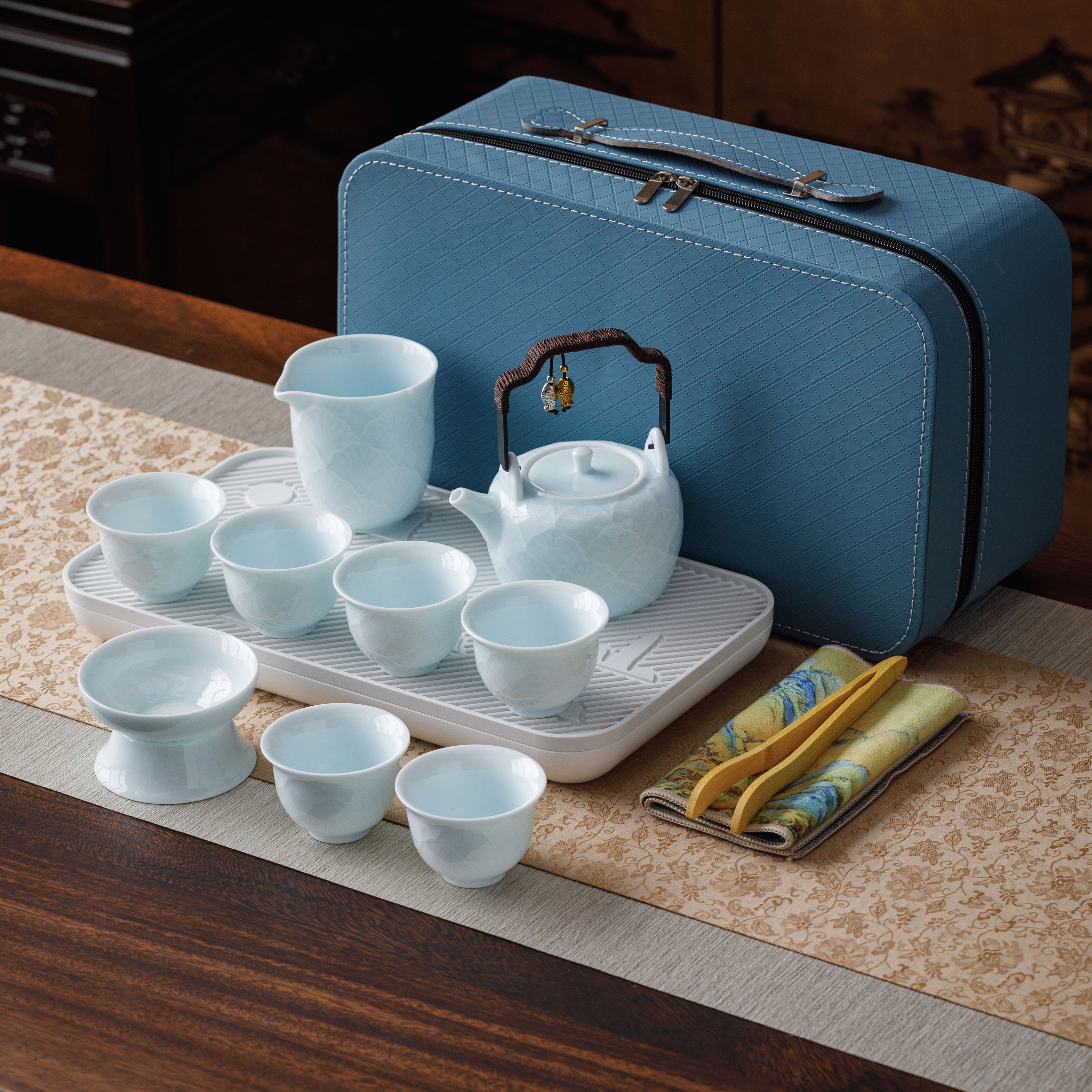 釉下彩旅行茶具套装便携式泡茶壶茶杯一壶六杯高档送客户伴手礼图片