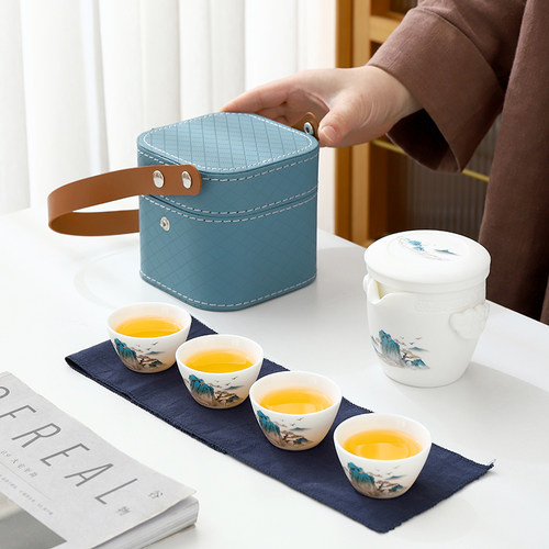 素烧羊脂玉瓷旅行茶具套装泡茶器
