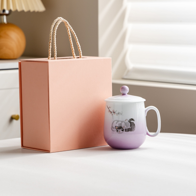 陶瓷办公杯带盖家用简约泡茶马克杯办公会议杯公司年会节日礼品