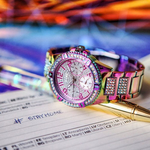 正品guess手表U1098L1盖斯时尚三眼计时石英渐变色龙女表GW0044L1