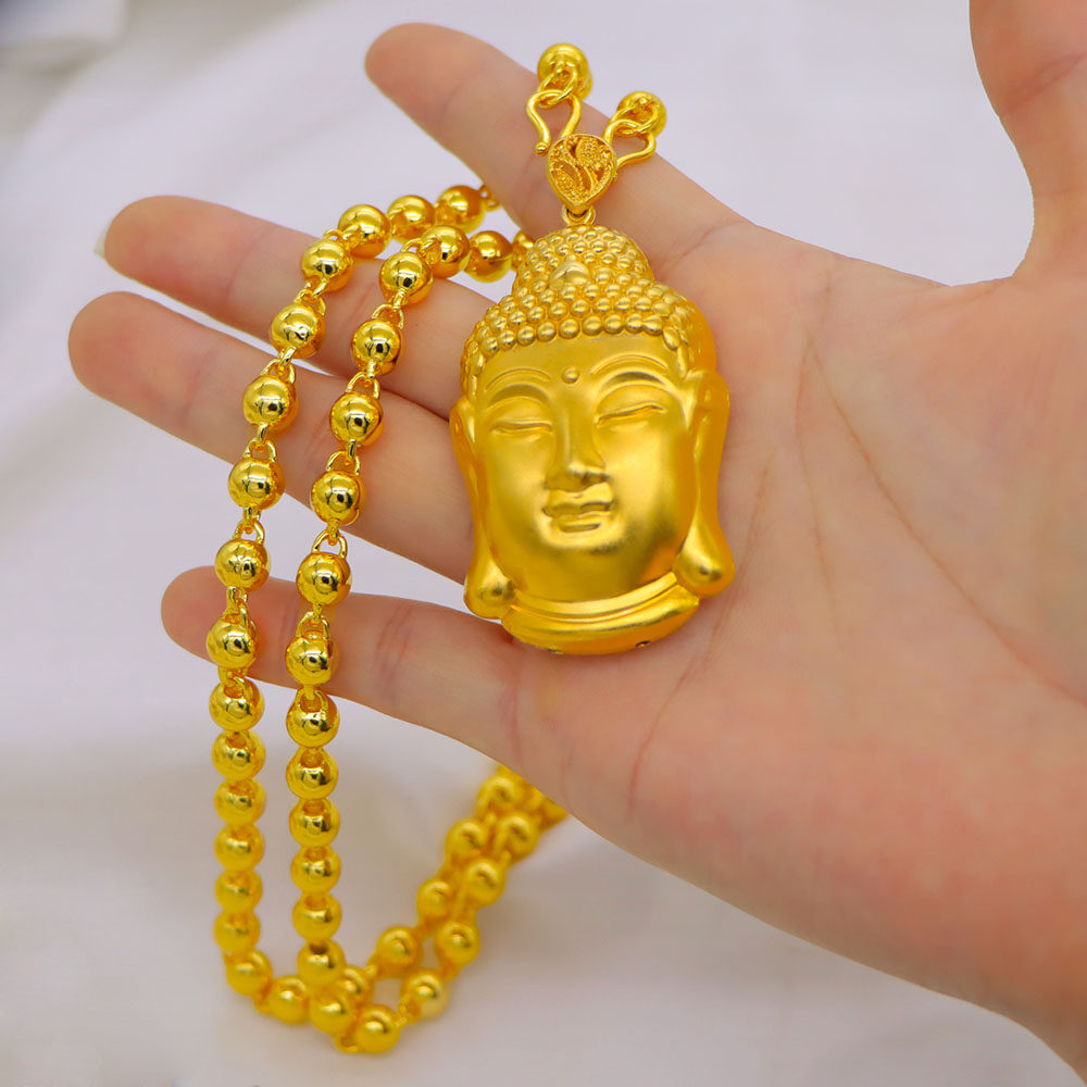 越南沙金大佛头项链男女转运珠光面镀黄金色纯金色久不掉色首饰