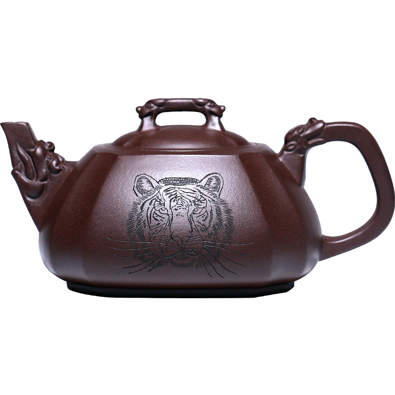 宜兴紫砂壶纯全手工名家泡茶壶茶具套装原矿老紫泥四方壶抽角石瓢