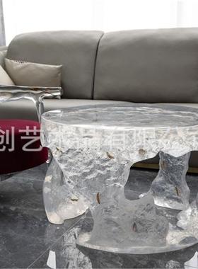 铂晶透明树脂冰岛水晶茶桌现代异形套装桌椅