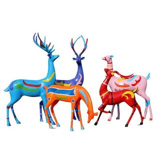 仿真彩绘梅花鹿花园林景观小品雕塑白麋鹿美陈玻璃钢装 饰摆件鹿雕