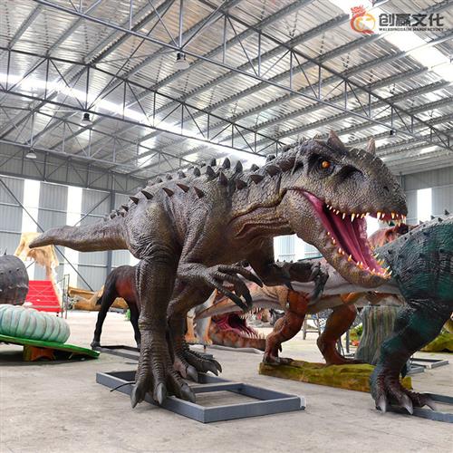 户外景观互动装置会动会叫大恐龙硅胶表皮仿真机械龙霸王龙
