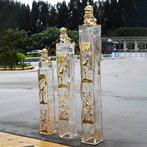 新中式大门镇宅招财狮子透明树脂雕塑摆件栓马柱酒店麒麟獬豸定制