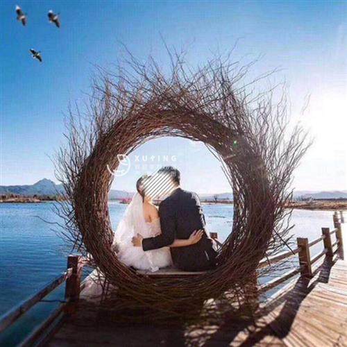 网红巴厘岛鸟巢景区婚纱拍照创意秋千两用鸟巢吊椅民宿藤编织吊篮