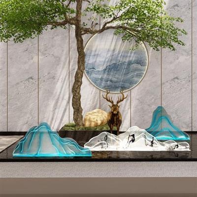 酒店观山海树脂摆件售楼处透明拉丝假山树脂工艺品家居玄关装饰品
