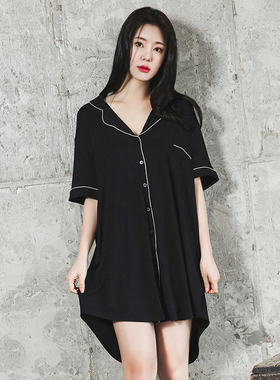 莫代尔睡裙女士夏季薄款短袖宽松睡衣可爱性感开衫大码胖mm家居服