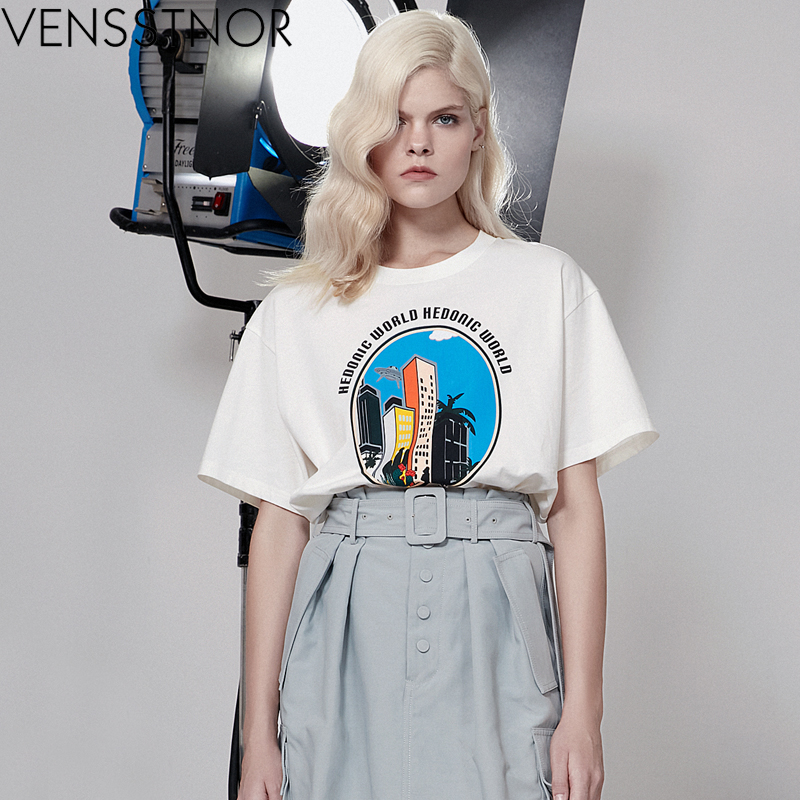 VENSSTNOR维斯提诺21秋轻奢潮牌经典圆领收腰显瘦女士短袖T恤上衣