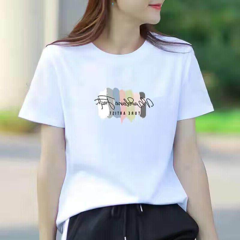 白色短袖圆领t恤女宽松显
