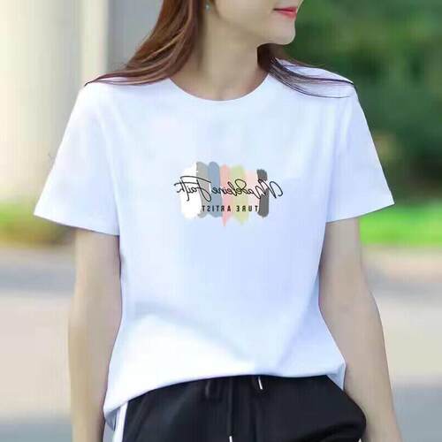 白色短袖圆领t恤女宽松显