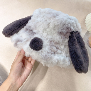 狗头帽子女秋冬季韩版时尚可爱搞怪毛绒保暖护耳帽耳朵渔夫帽盆帽