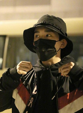 易烊千玺同款街舞技能渔夫帽子户外街头嘻哈日系工装防风抽绳盆帽