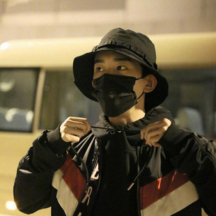 易烊千玺同款街舞技能渔夫帽子户外街头嘻哈日系工装防风抽绳盆帽