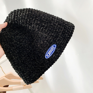 韩版ins冷酷系渔夫帽女秋冬字母贴布绒面冷帽情侣保暖护耳盆帽男