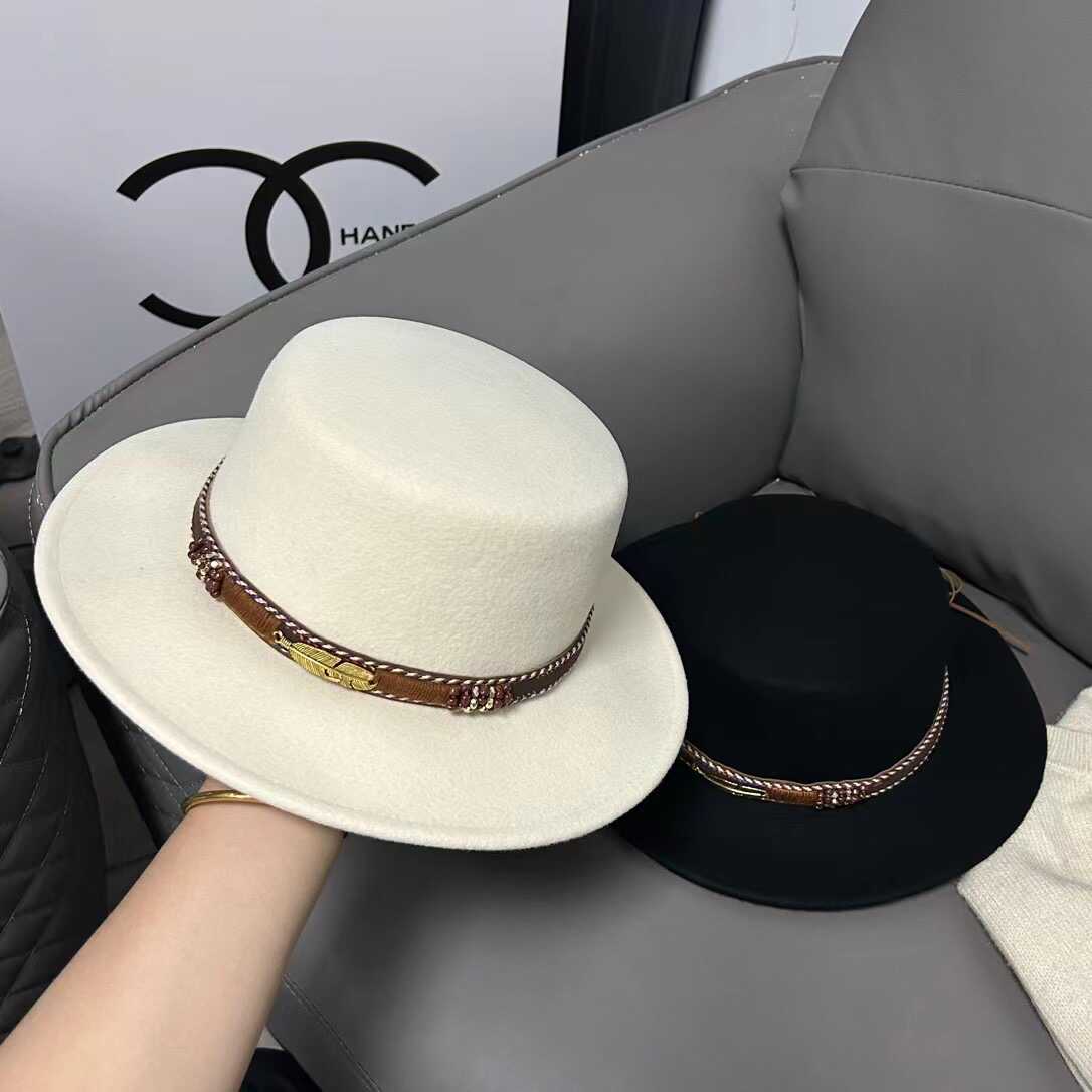 茵沫苓秋冬新款羊毛呢平顶礼帽