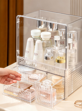 化妆品收纳盒磁吸防尘梳妆台护肤品口红置物架透明亚克力整理箱柜