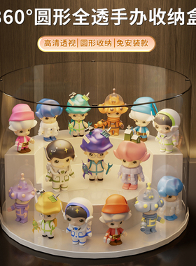 旋转盲盒收纳展示架圆形手办积木展示柜防尘泡泡玛特透明展示盒子