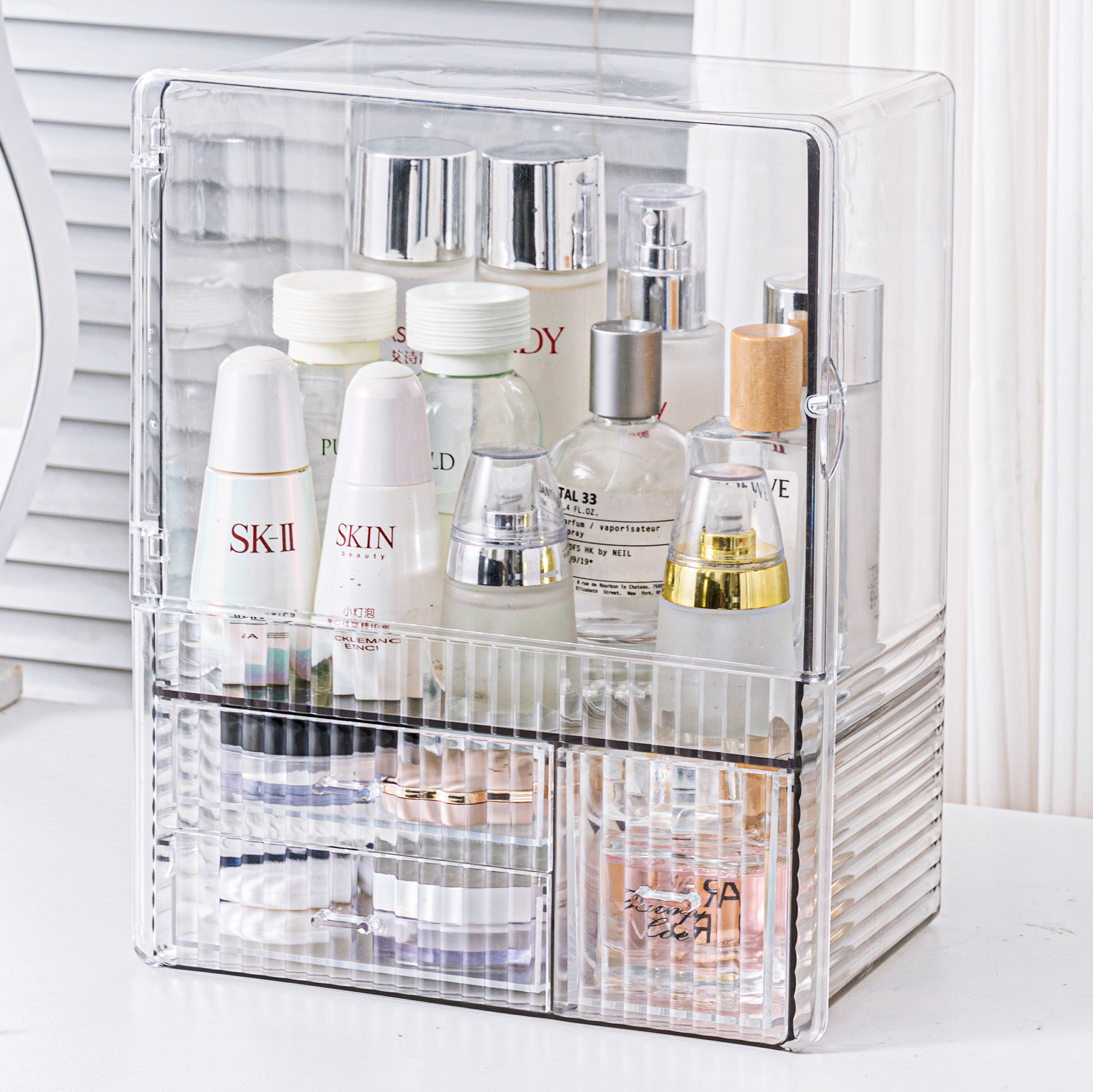 高级化妆品收纳盒桌面护肤品防尘
