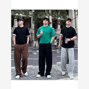 垂感立体夏季休闲裤子男款大码宽松直筒灰色男裤运动卫裤男