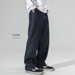 .2024春季新款宽松直筒阔腿牛仔裤男士美式复古原色裤潮