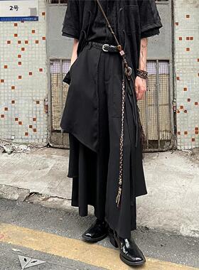 以休眠 复古叠层山本耀司风不规则国风流苏阔腿裙裤宽松西裤裤裙
