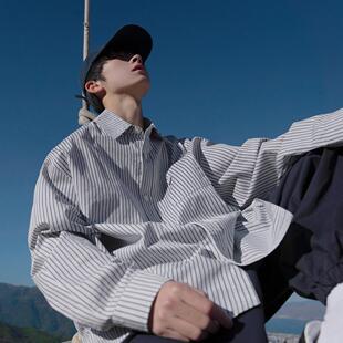 A先生 原创小众春装男士长袖衬衫日系宽松条纹cityboy上衣潮