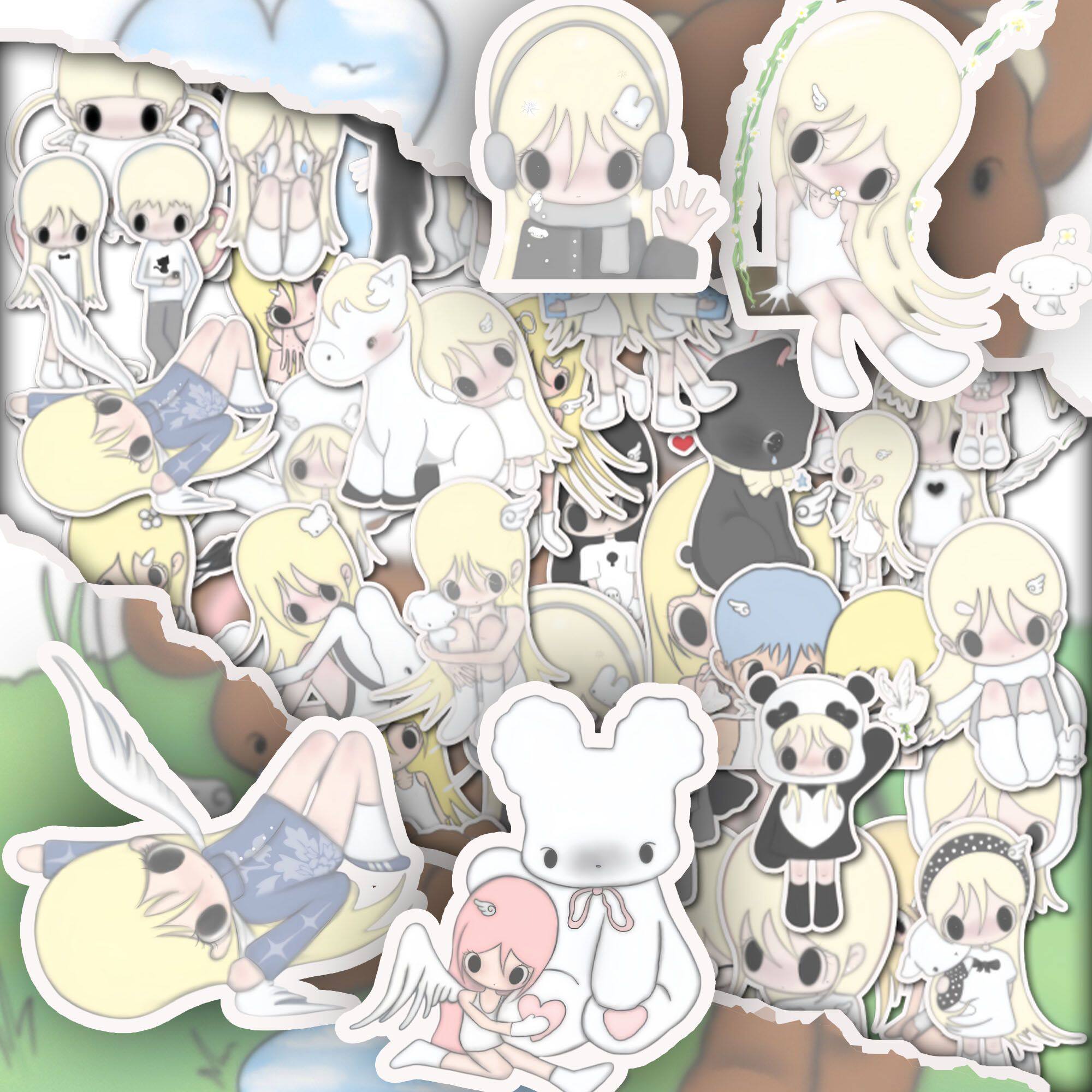 新款野有上秋贴纸卡通小清新手绘ins风女孩防水手账手机壳diy贴画