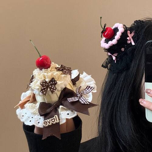 可爱蝴蝶结樱桃蛋糕帽子发夹少女头饰拍照Lolita夹子发饰可爱日系