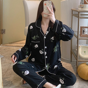 棉绸吸湿排汗家居服 春秋绵绸奢华睡衣女长袖 套装 大码 宽松网红薄款