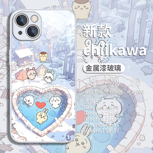 雪地温泉Chiikawa适用苹果16手机壳可爱15promax适合冬天14plus玻璃13mini新款防摔12mini吉伊卡哇11套7/8pse