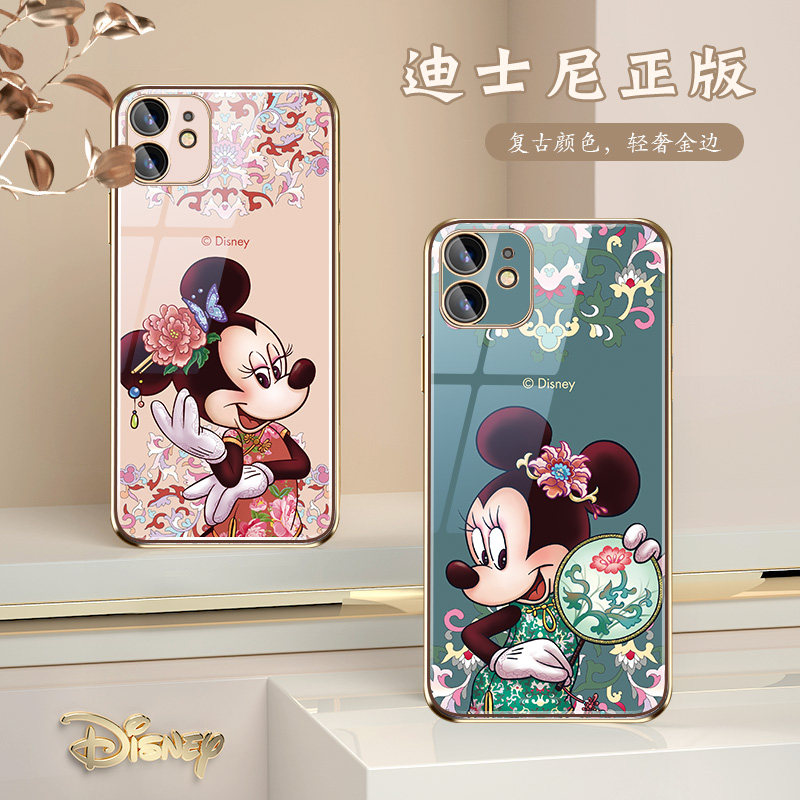 迪士尼苹果13手机壳情侣iphone14国潮苹果12玻璃11promax复古13promax米奇米妮16pro男女款15pro唐老鸭mini套