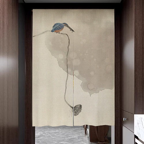 中式简约门帘隔断帘免打孔遮挡帘