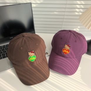 卡通刺绣棒球帽男女软顶通用显脸小四季可调节弯檐鸭舌帽大头围