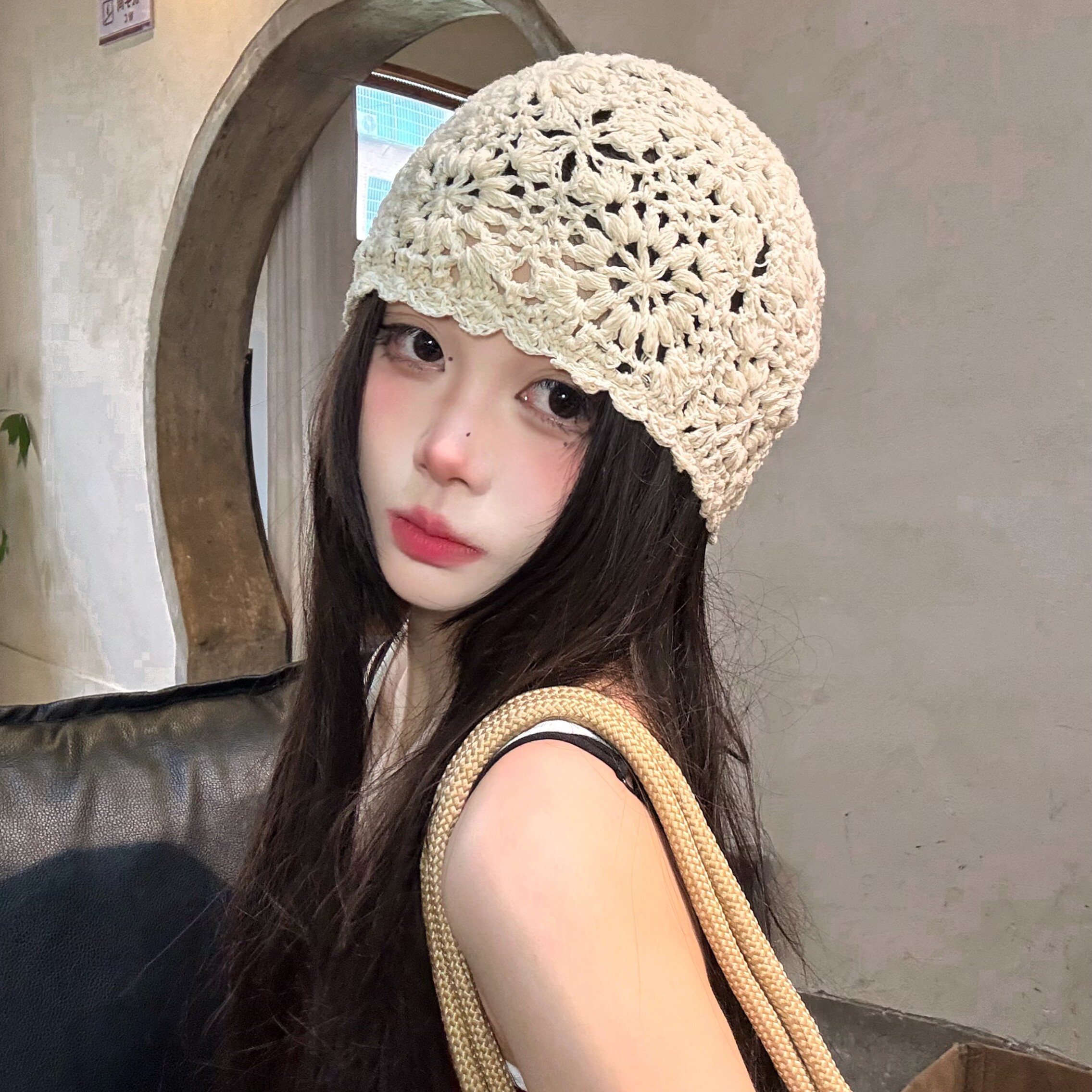 日系手工镂空包头帽女春夏透气
