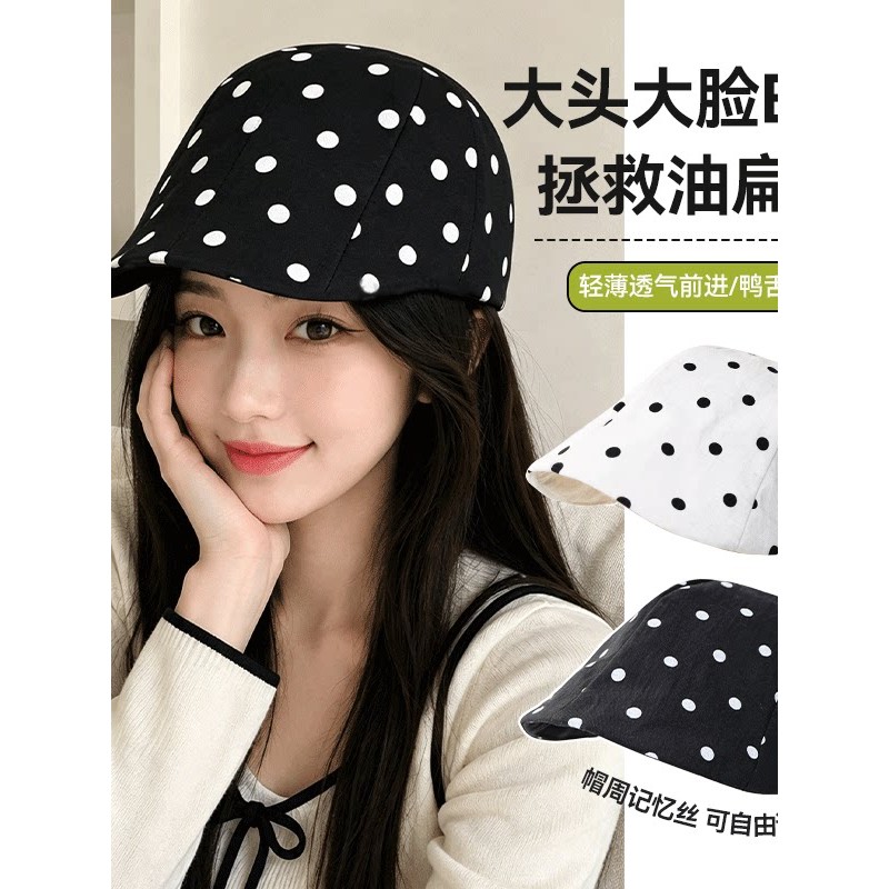 复古波点前进帽女大头围显脸小百搭防晒文艺画家鸭舌帽女士画家帽