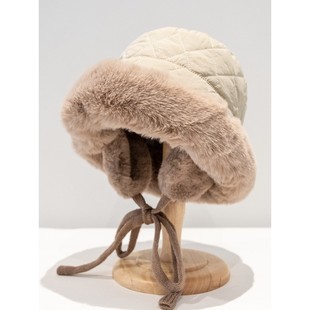 大脸蒙古护耳渔夫帽子男女秋冬季骑车显脸小加绒加厚盆帽防风保暖