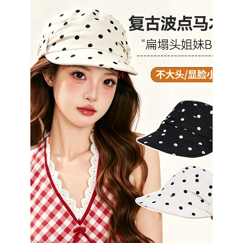 复古波点马术帽女夏季宽檐显脸小百搭防晒遮阳帽可折叠女士日常