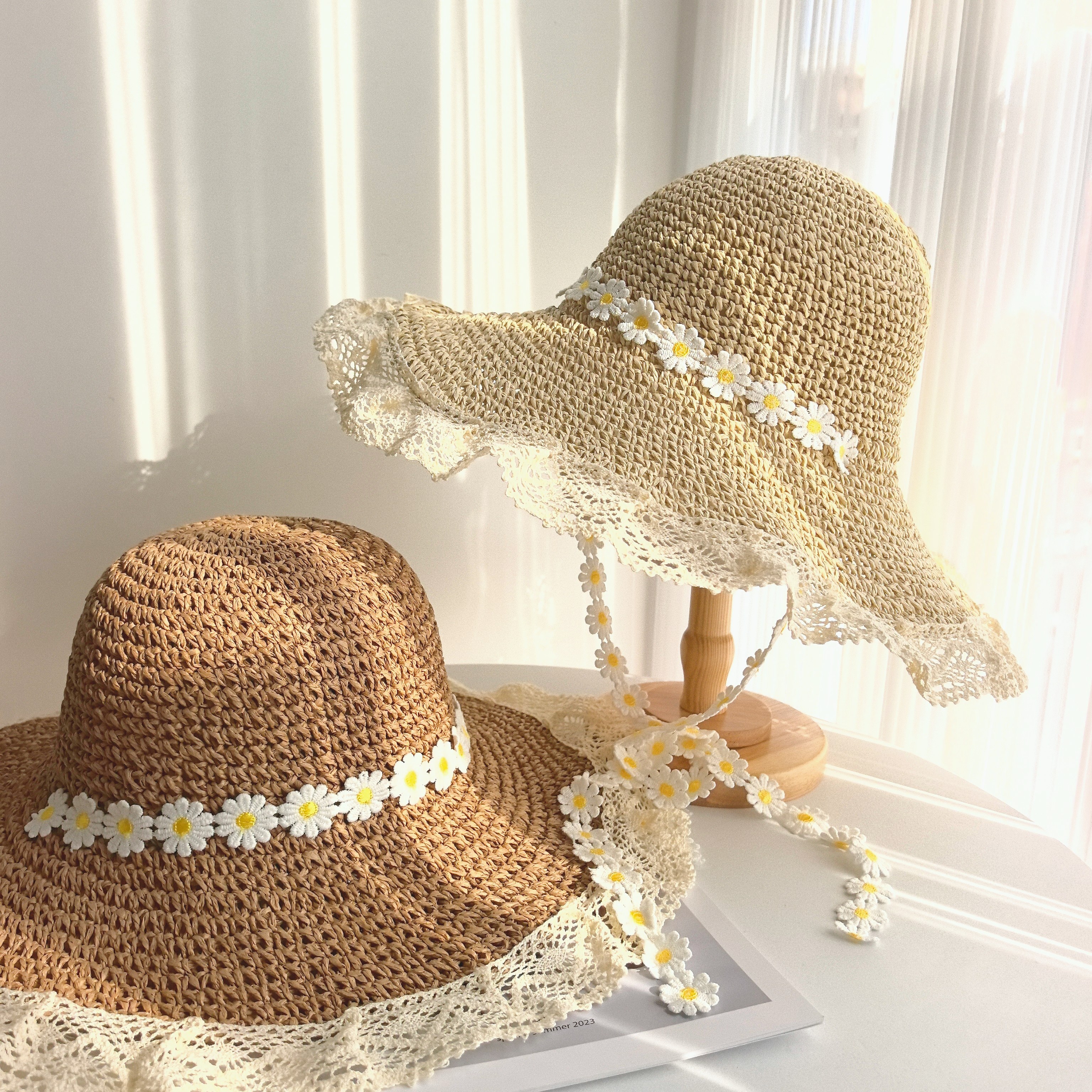 小雏菊大檐防晒显脸小草帽女