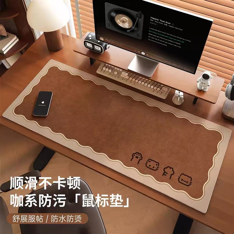 复古咖系皮革鼠标垫超大号办公桌垫键盘垫免洗防水防油防烫桌面垫
