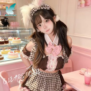 【现货秒发clearstone】草莓格纹女仆粉棕甜美可爱女套装制服正版