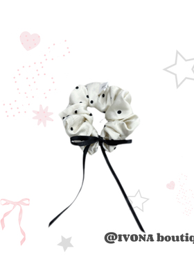 IVONA【千金味道】黑色丝带法式波点丝绸绑带蝴蝶结大肠发圈发饰