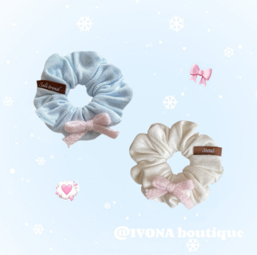 IVONA【软糯甜妹】奶霜白！奶油蝴蝶结大肠发圈日韩可爱针织发饰