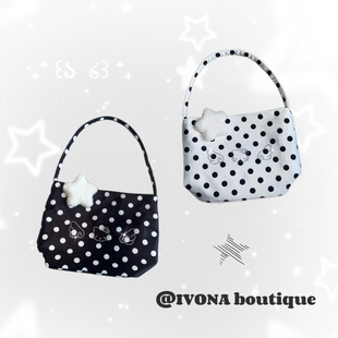 IVONA【KT篮子^】可爱少女心！原创波点烫钻kitty单肩腋下手拎包