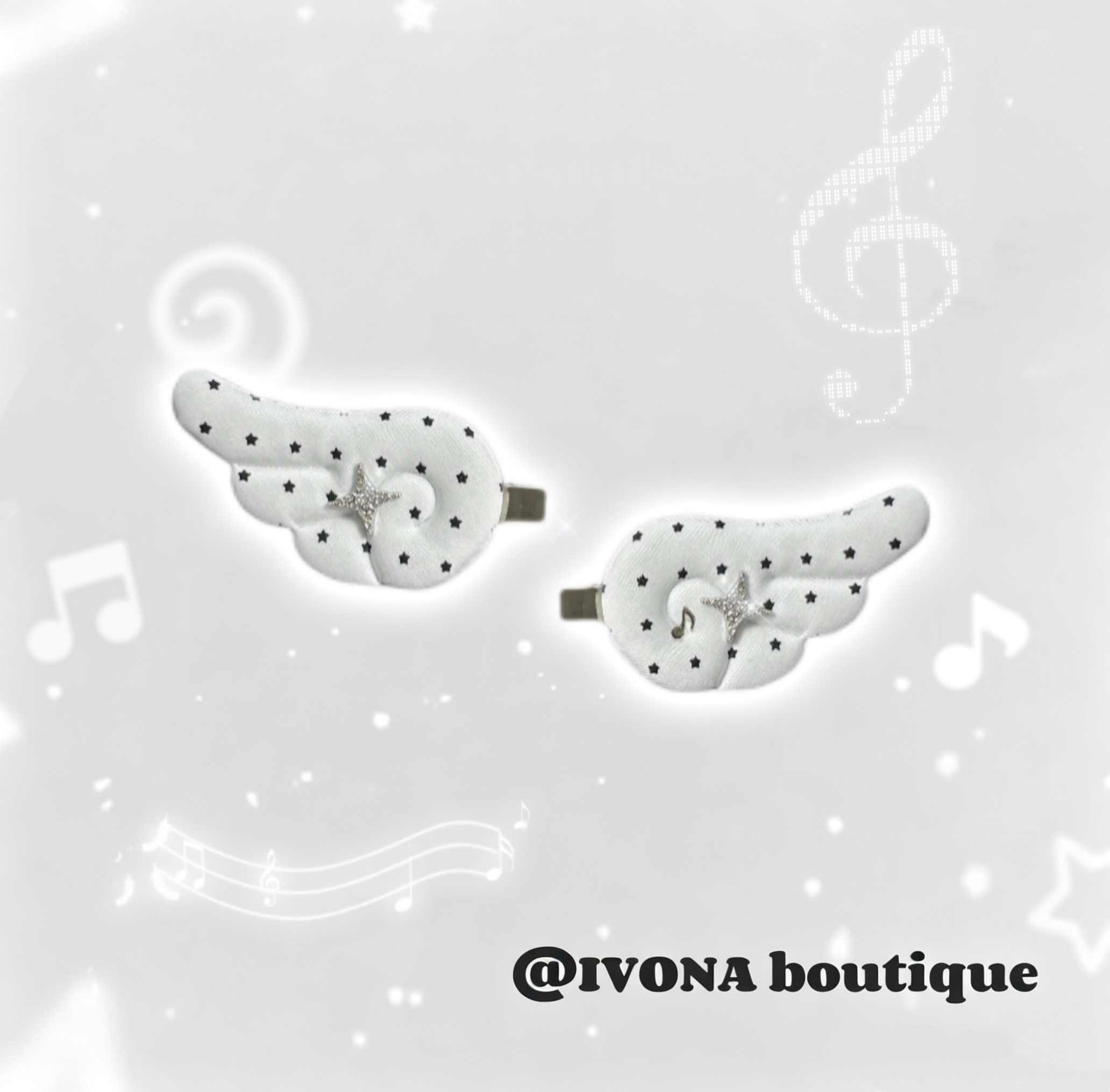 IVONA【小音符^】韩系甜妹！原创手作可爱波点翅膀星星钻发夹发饰图片