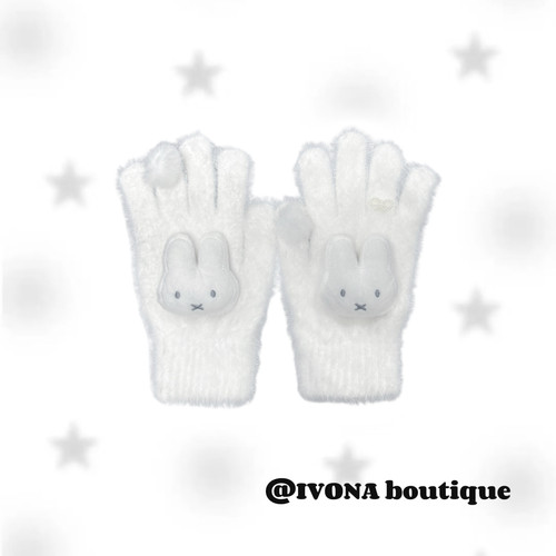 IVONA【兔兔雪球】太萌了8！手工可爱少女心毛绒仿兔毛手套可触屏