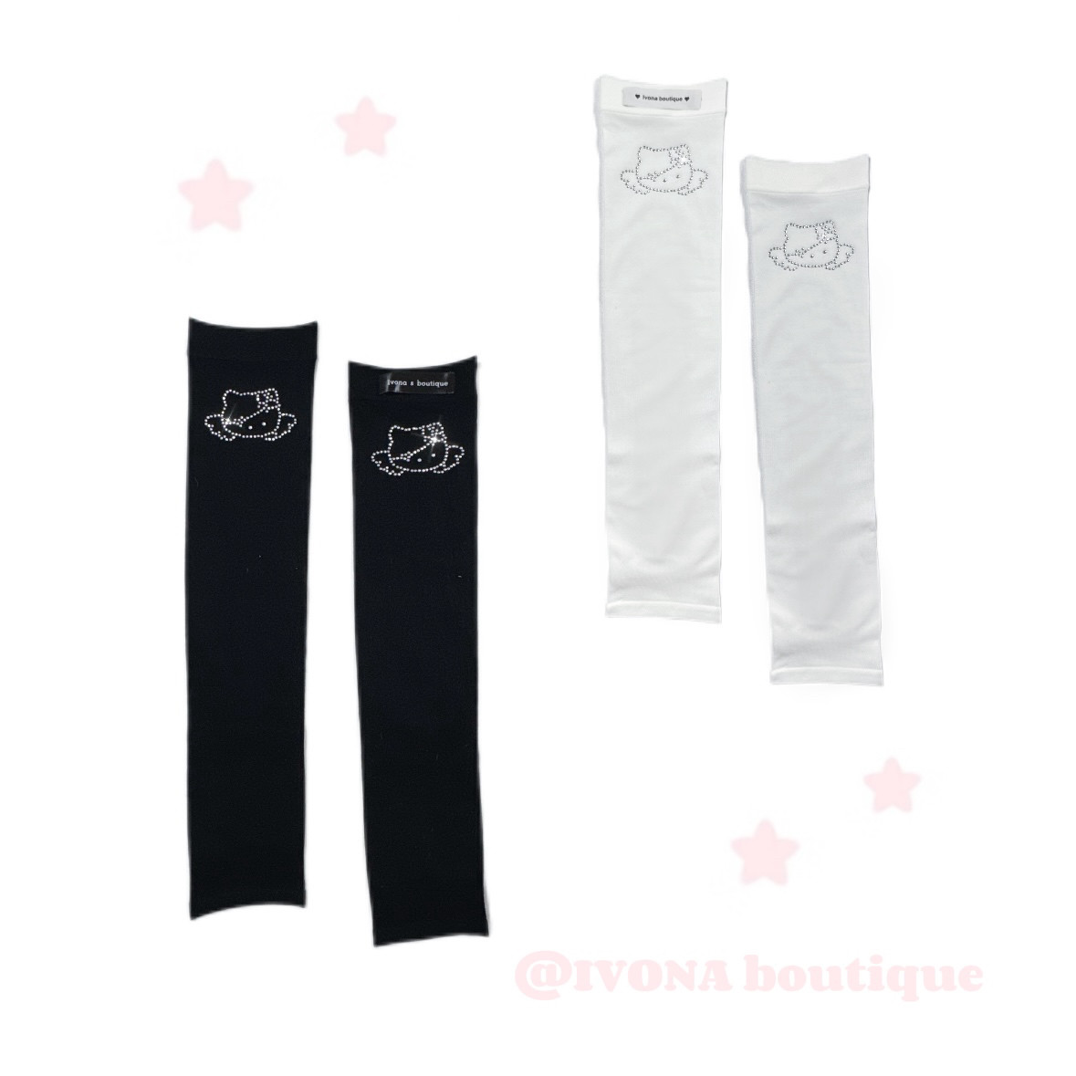 IVONA【满分防晒！】夏日超可爱 原创Y2k猫烫钻Kitty千禧风冰袖～ - IVONA boutique出品